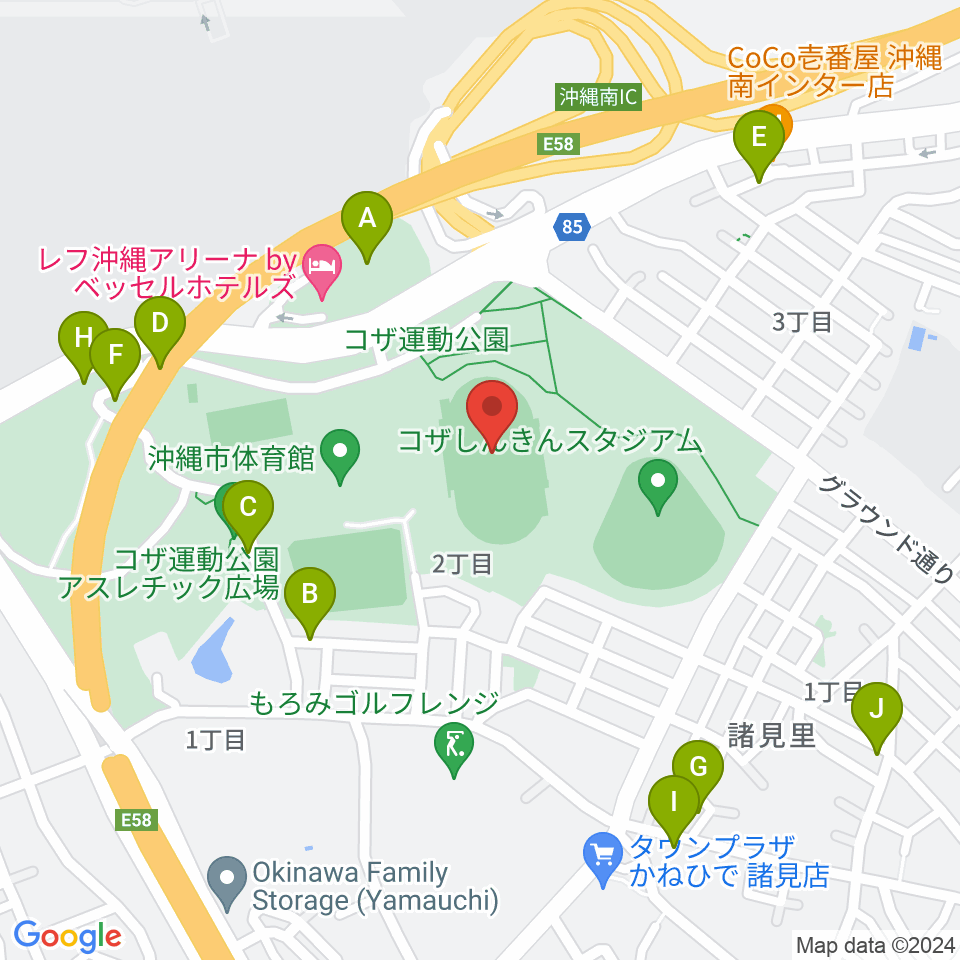 沖縄市陸上競技場周辺の駐車場・コインパーキング一覧地図