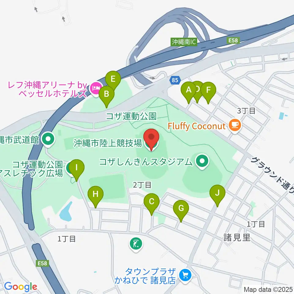 沖縄市陸上競技場周辺の駐車場・コインパーキング一覧地図