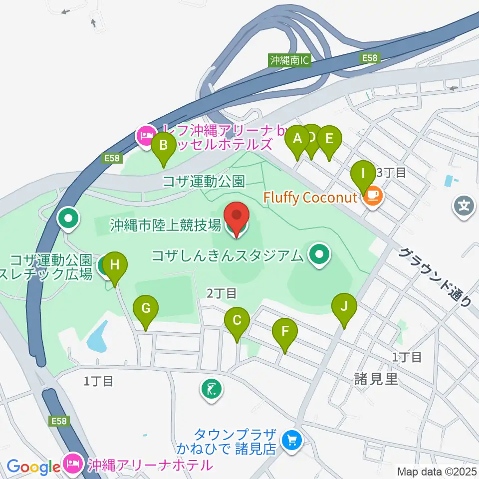 沖縄市陸上競技場周辺の駐車場・コインパーキング一覧地図