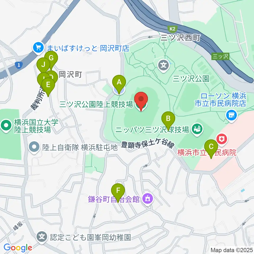 三ツ沢公園陸上競技場周辺の駐車場・コインパーキング一覧地図