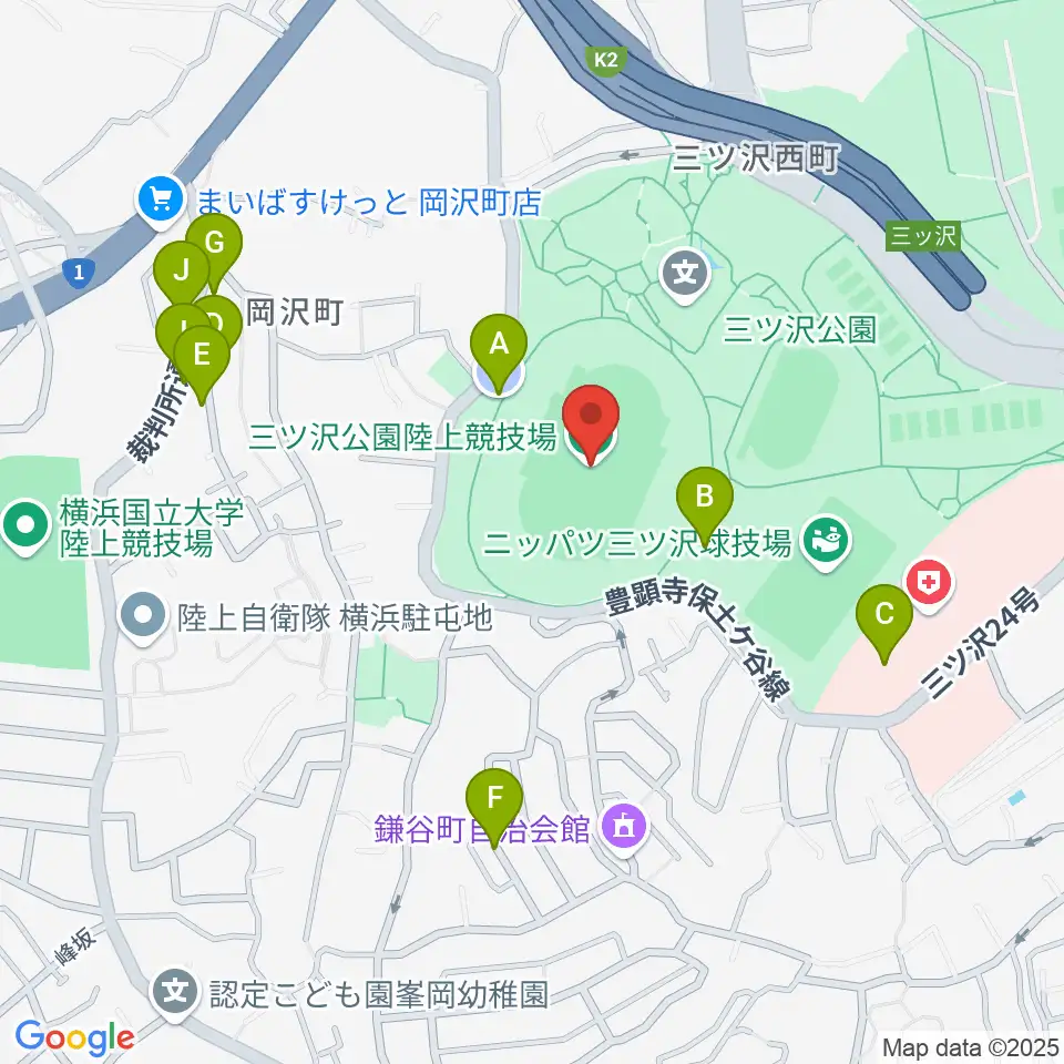 三ツ沢公園陸上競技場周辺の駐車場・コインパーキング一覧地図
