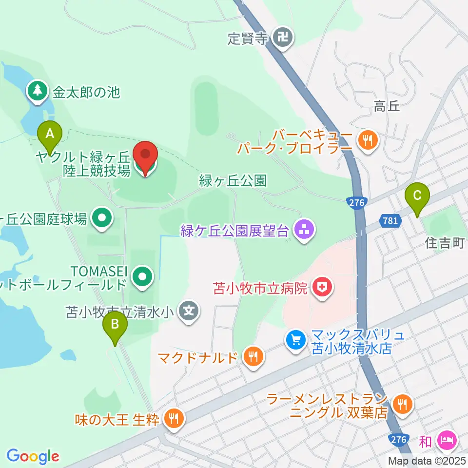 ヤクルト緑ケ丘陸上競技場周辺の駐車場・コインパーキング一覧地図