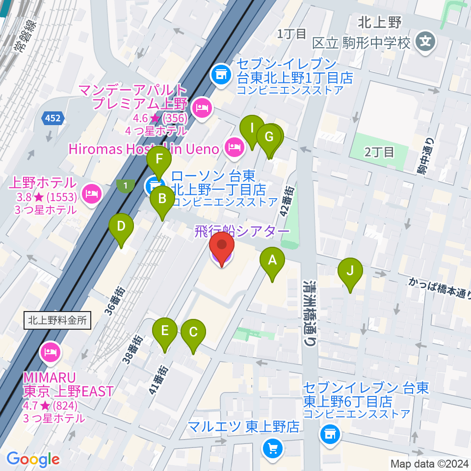 飛行船シアター周辺の駐車場・コインパーキング一覧地図