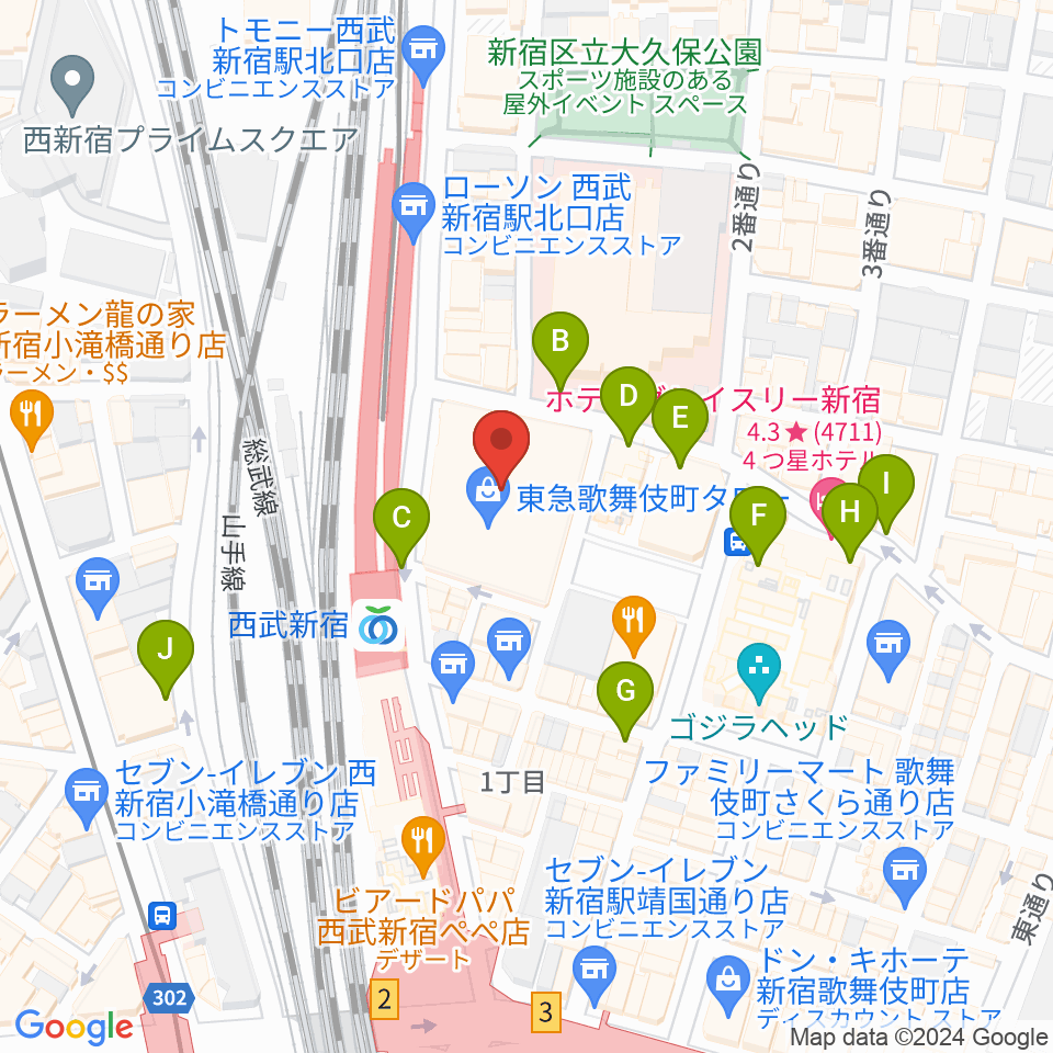 Zepp新宿周辺の駐車場・コインパーキング一覧地図