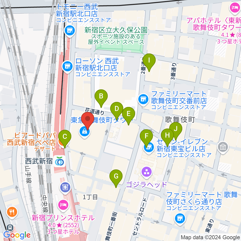 Zepp新宿周辺の駐車場・コインパーキング一覧地図