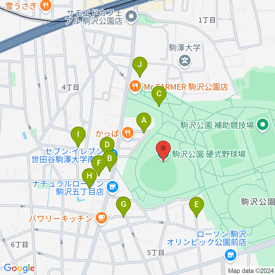 駒沢オリンピック公園硬式野球場周辺の駐車場・コインパーキング一覧地図