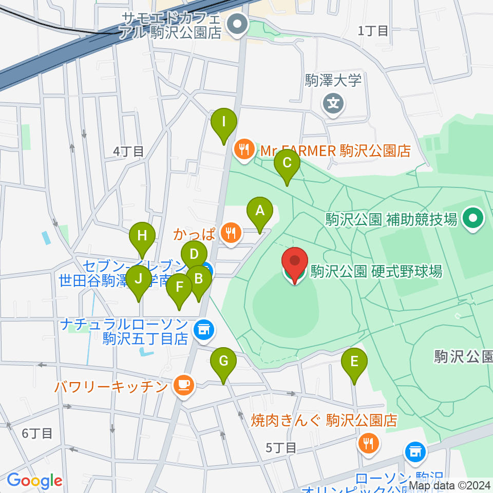 駒沢オリンピック公園硬式野球場周辺の駐車場・コインパーキング一覧地図