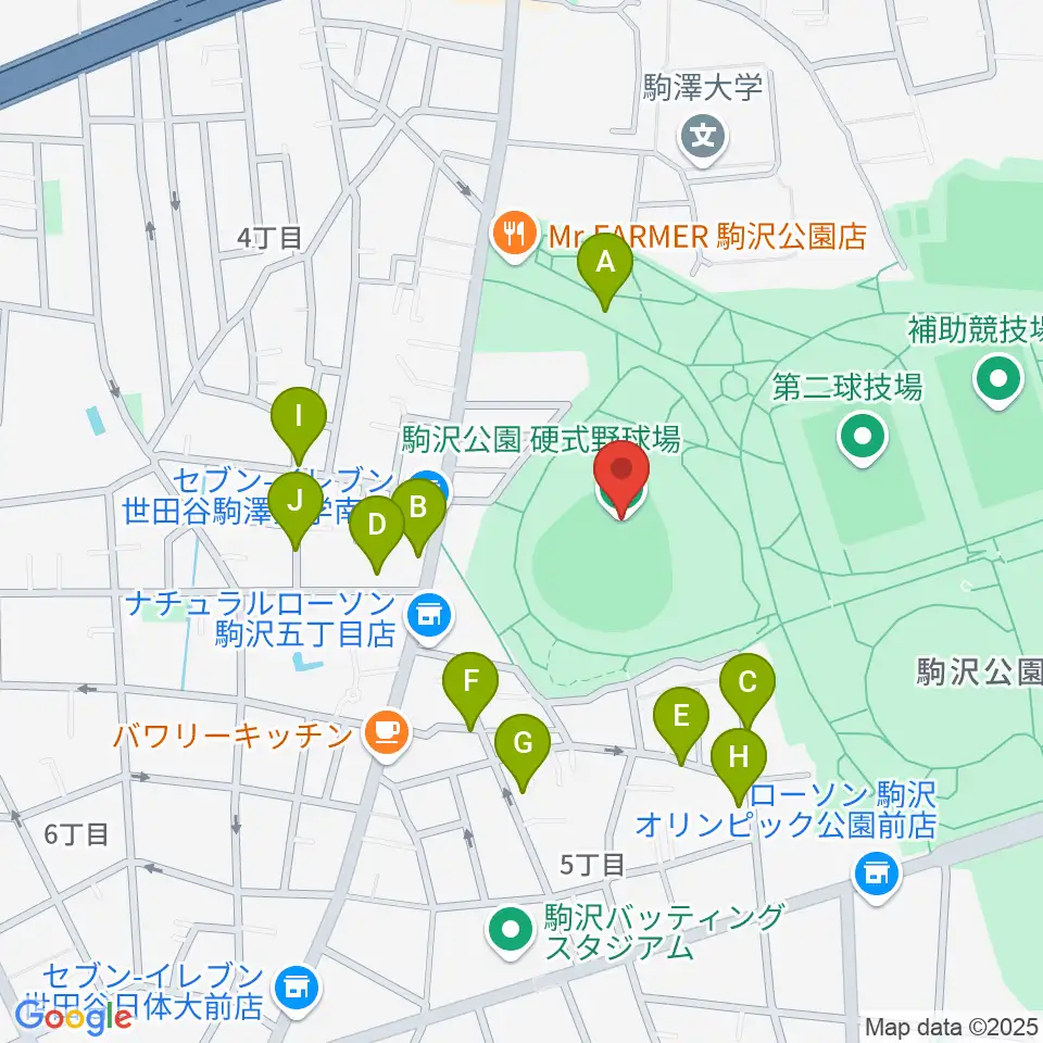 駒沢オリンピック公園硬式野球場周辺の駐車場・コインパーキング一覧地図