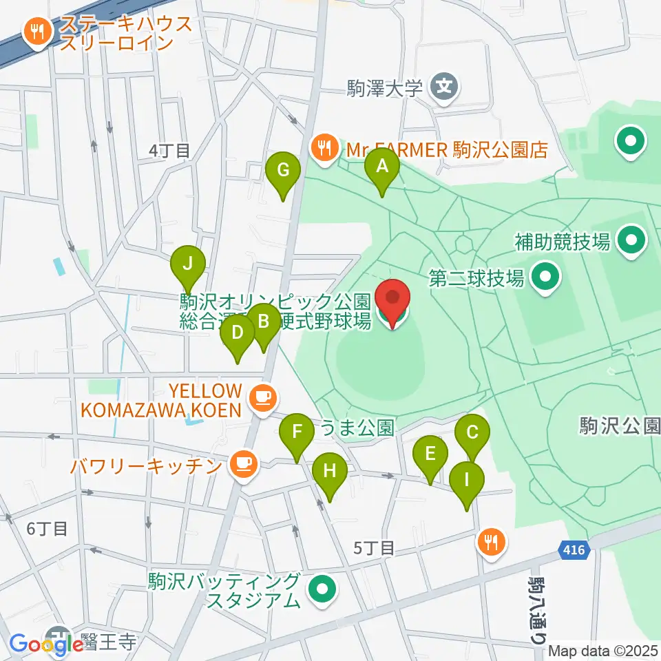 駒沢オリンピック公園硬式野球場周辺の駐車場・コインパーキング一覧地図