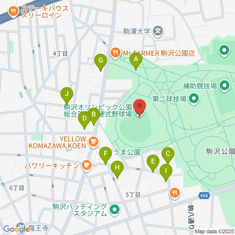 駒沢オリンピック公園硬式野球場周辺の駐車場・コインパーキング一覧地図
