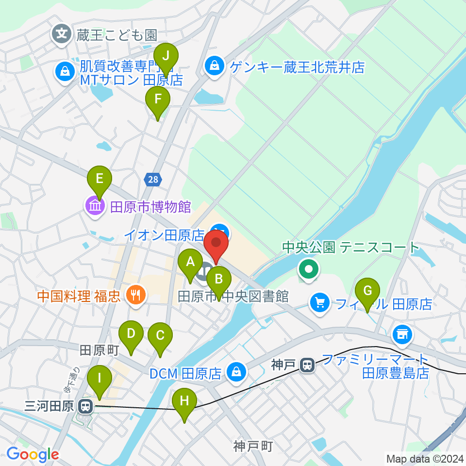 田原文化会館周辺の駐車場・コインパーキング一覧地図