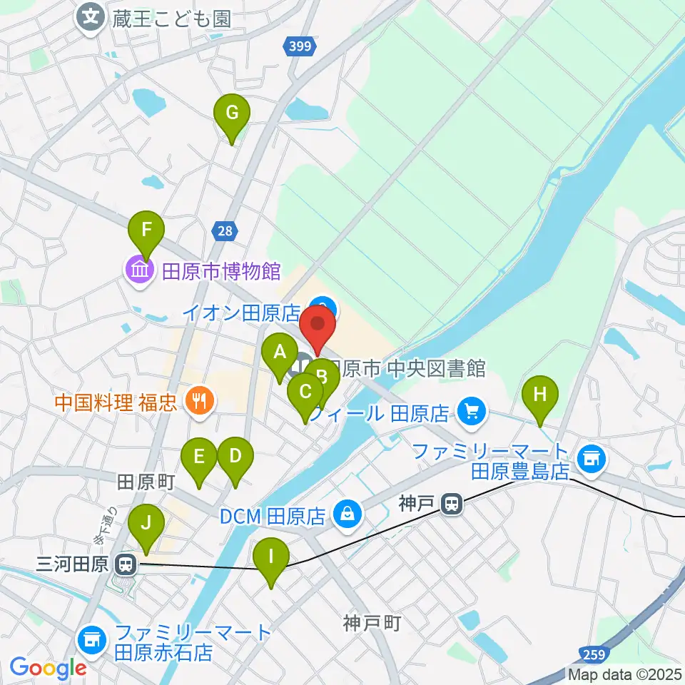 田原文化会館周辺の駐車場・コインパーキング一覧地図