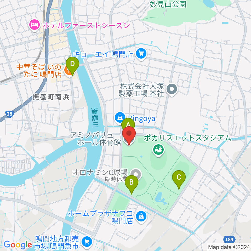 アミノバリューホール周辺の駐車場・コインパーキング一覧地図