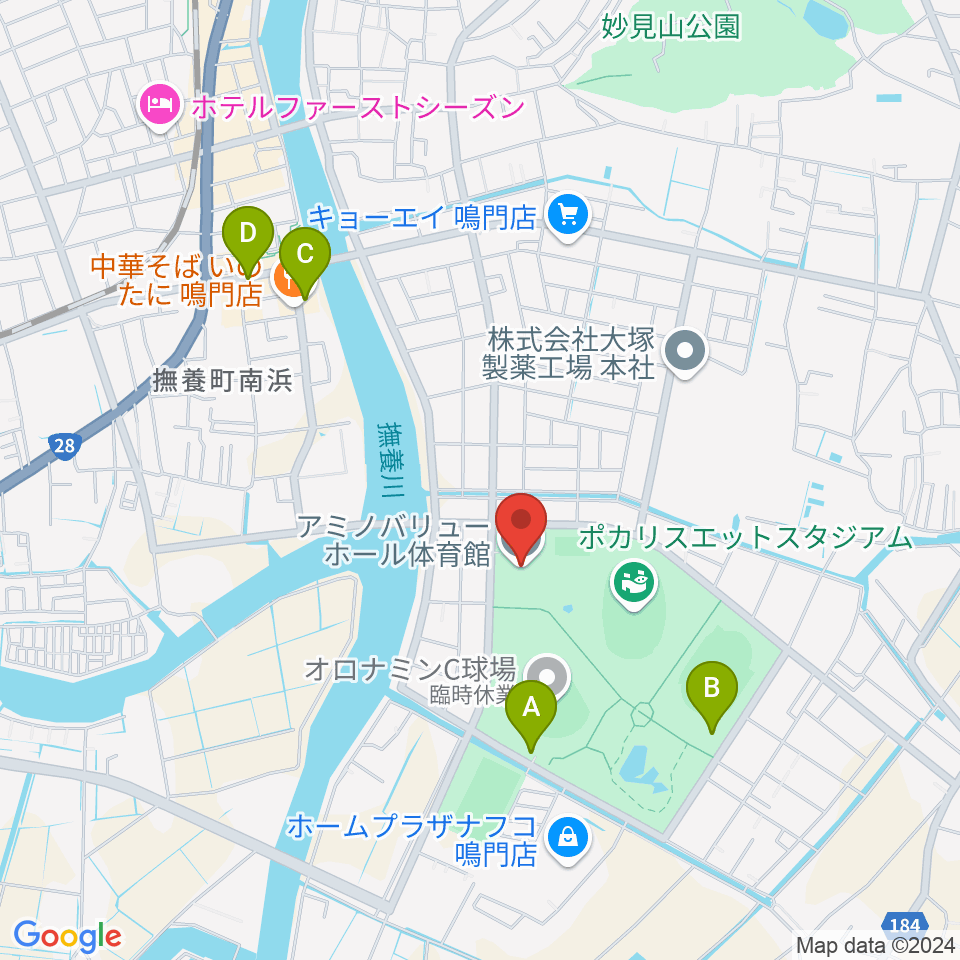 アミノバリューホール周辺の駐車場・コインパーキング一覧地図