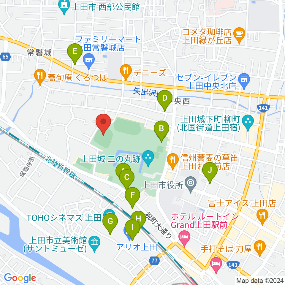 上田城跡公園野球場周辺の駐車場・コインパーキング一覧地図