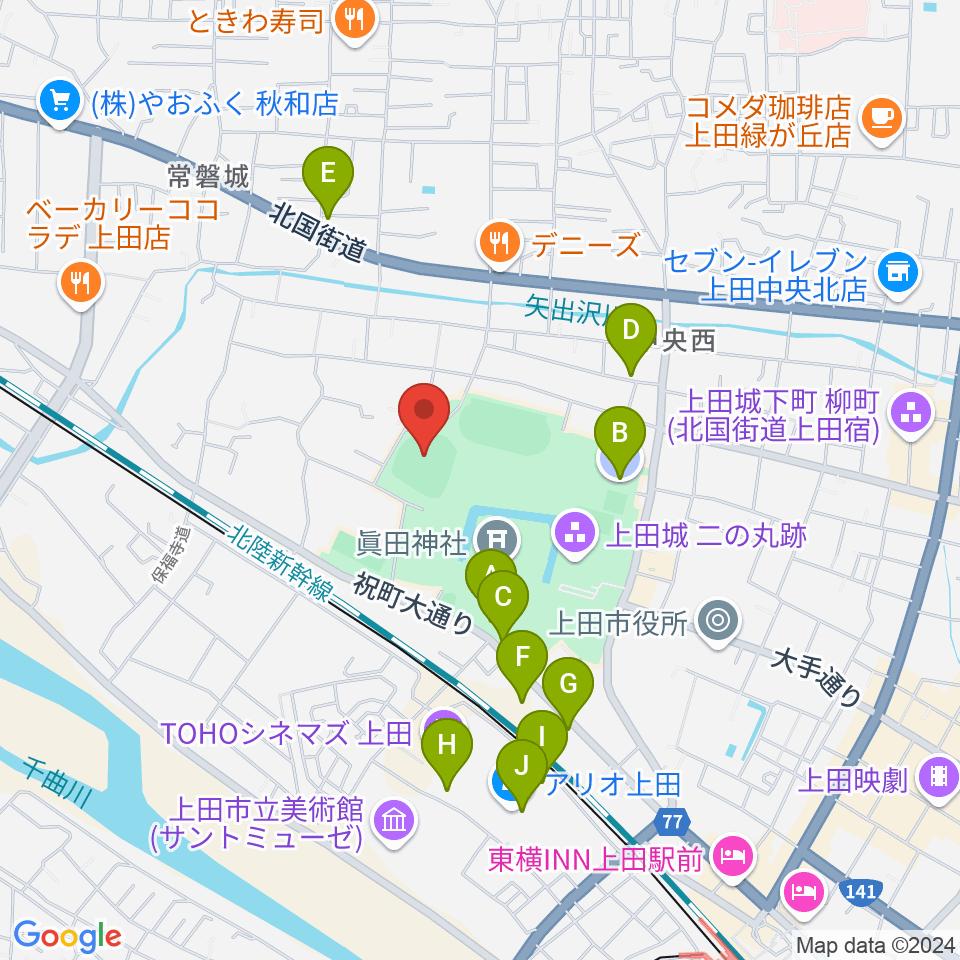 上田城跡公園野球場周辺の駐車場・コインパーキング一覧地図