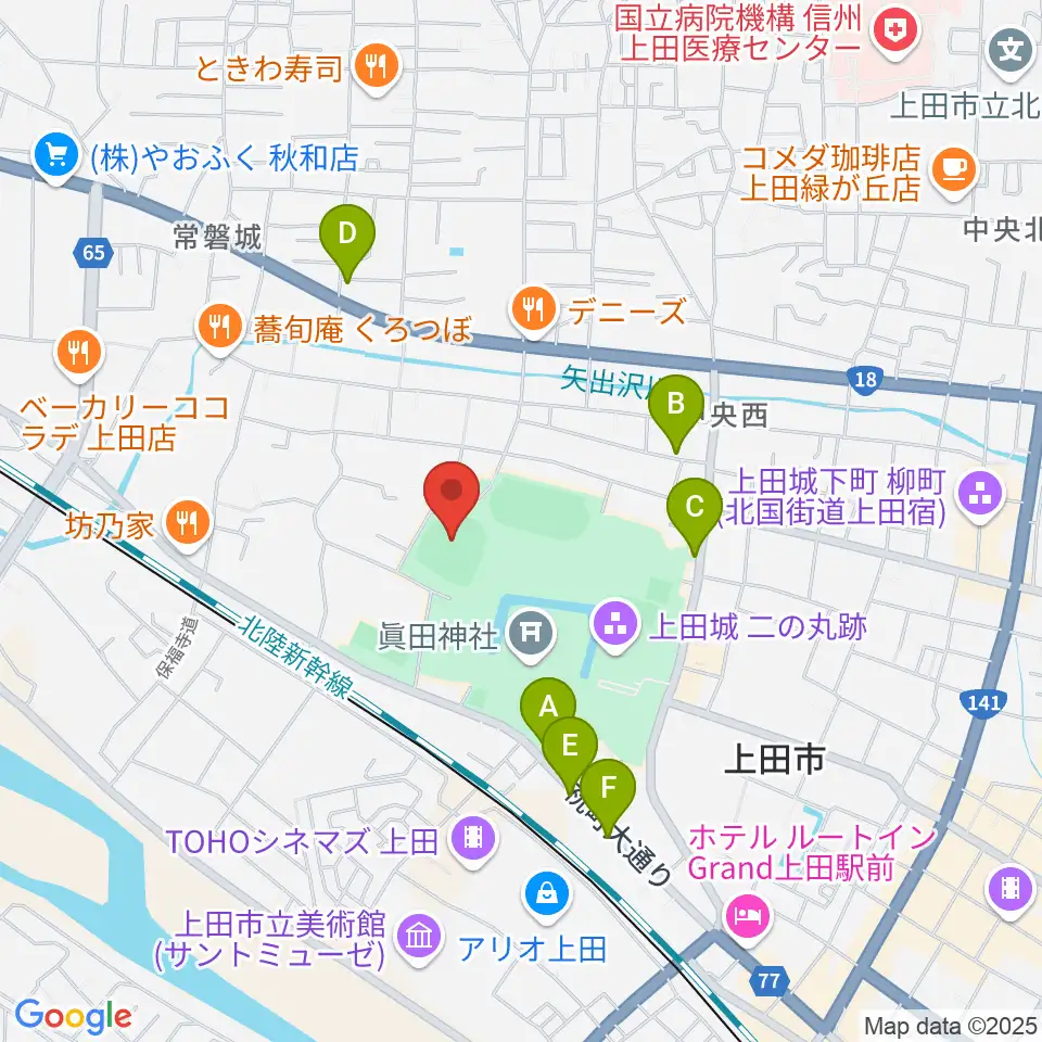 上田城跡公園野球場周辺の駐車場・コインパーキング一覧地図