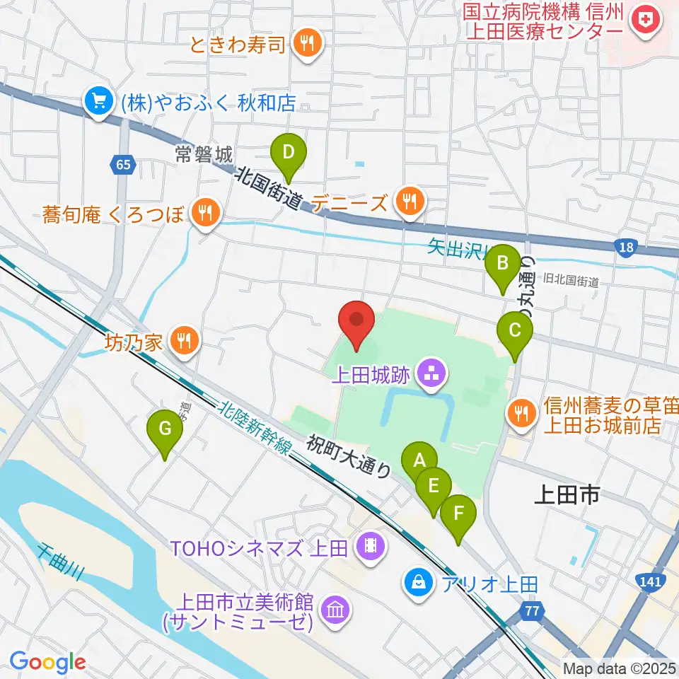 上田城跡公園野球場周辺の駐車場・コインパーキング一覧地図