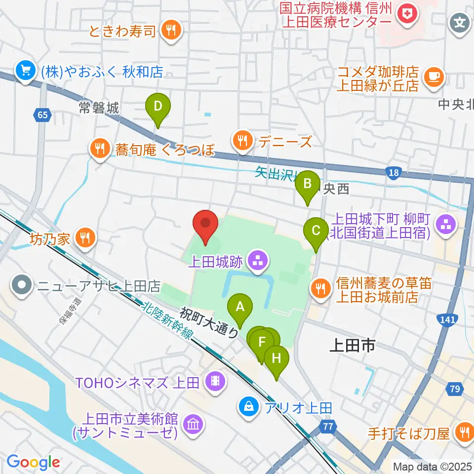 上田城跡公園野球場周辺の駐車場・コインパーキング一覧地図
