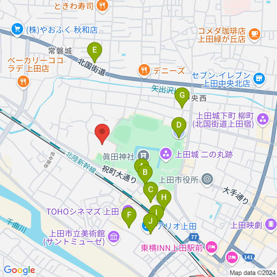 上田城跡公園体育館周辺の駐車場・コインパーキング一覧地図