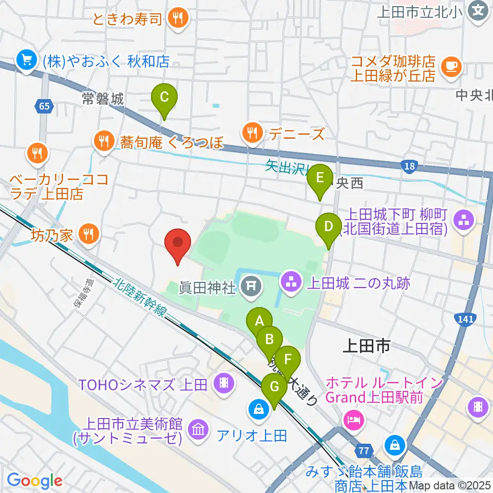 上田城跡公園体育館周辺の駐車場・コインパーキング一覧地図