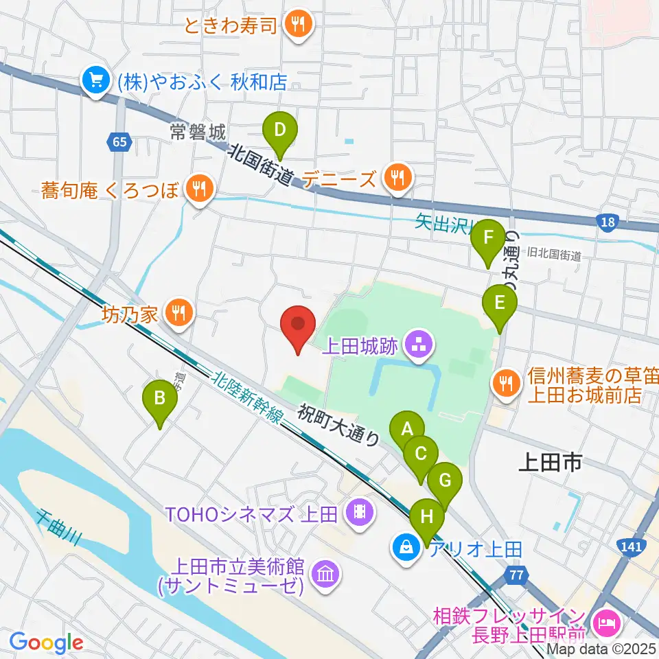 上田城跡公園体育館周辺の駐車場・コインパーキング一覧地図