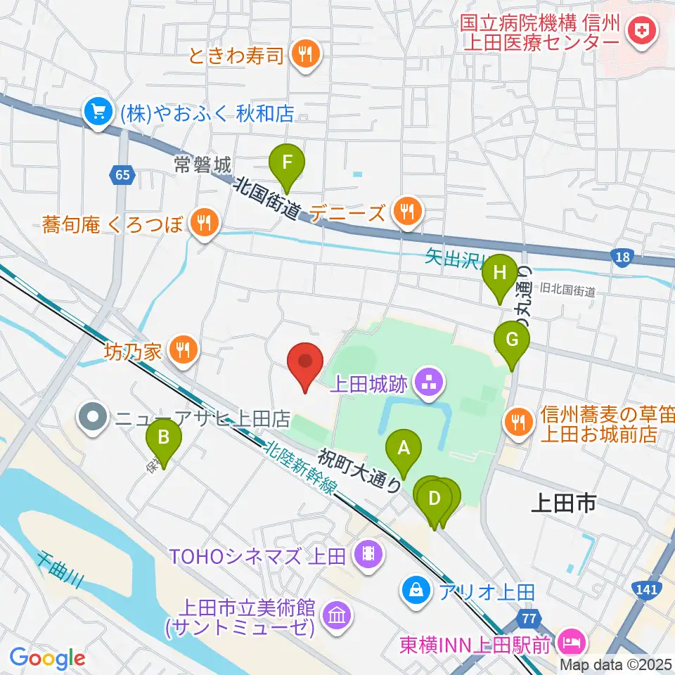 上田城跡公園体育館周辺の駐車場・コインパーキング一覧地図