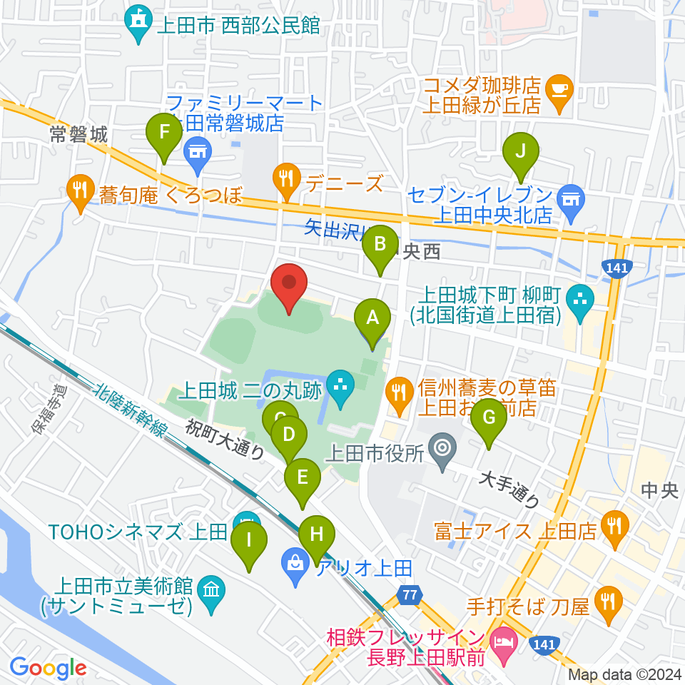 上田城跡公園陸上競技場周辺の駐車場・コインパーキング一覧地図