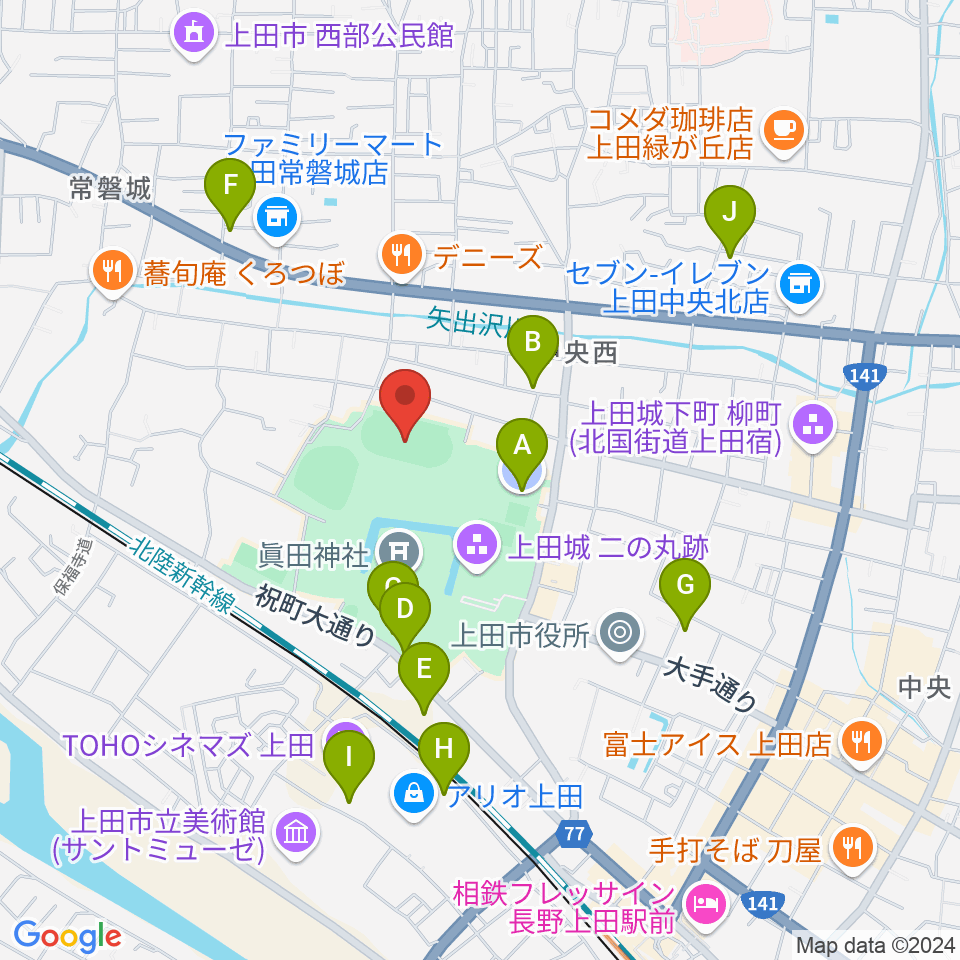 上田城跡公園陸上競技場周辺の駐車場・コインパーキング一覧地図