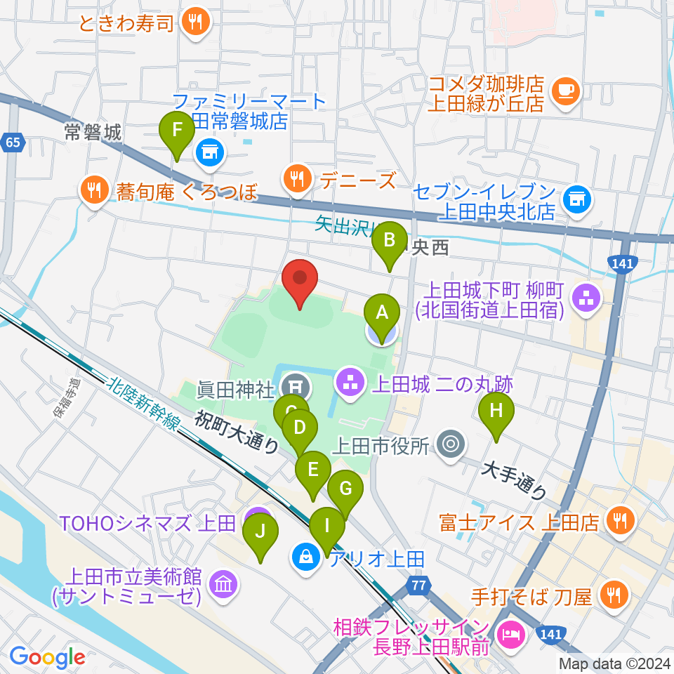 上田城跡公園陸上競技場周辺の駐車場・コインパーキング一覧地図