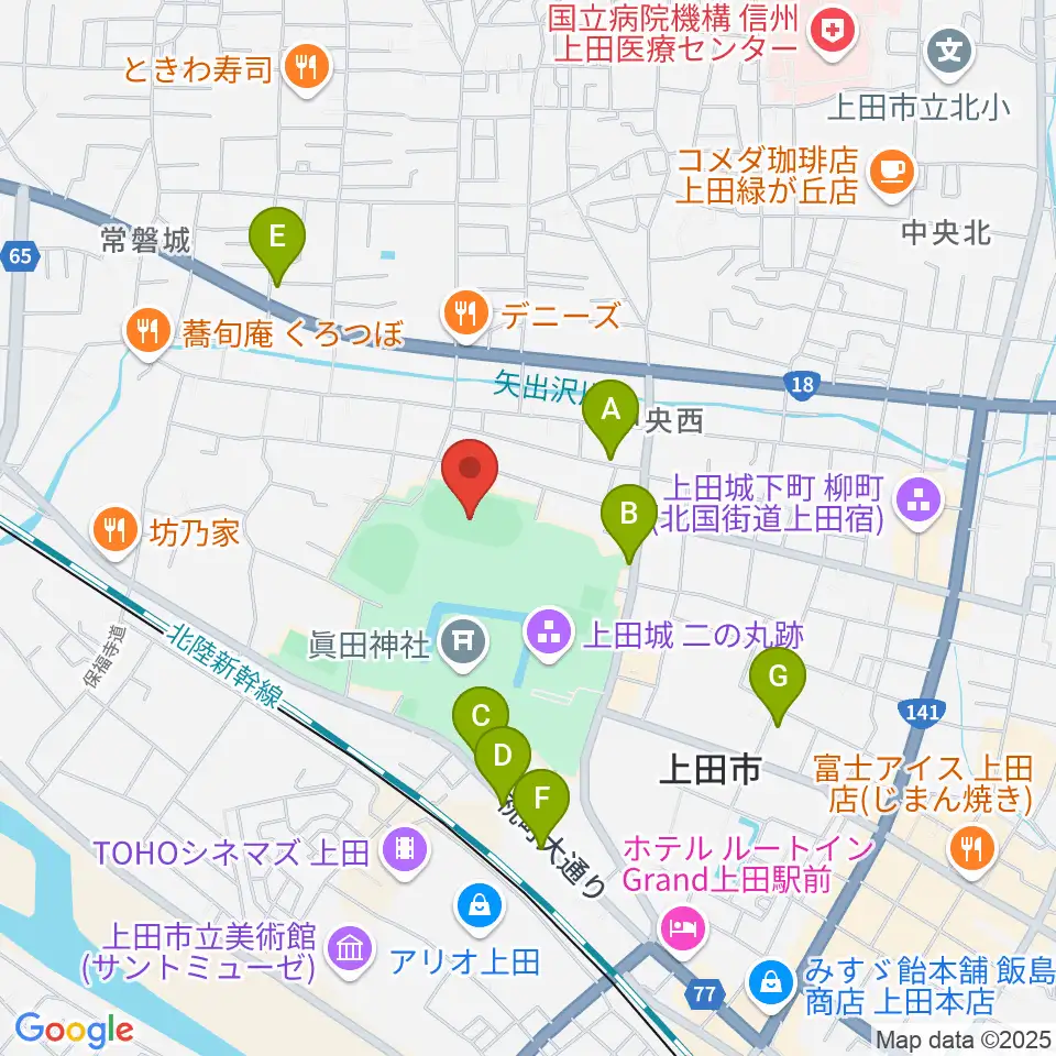上田城跡公園陸上競技場周辺の駐車場・コインパーキング一覧地図