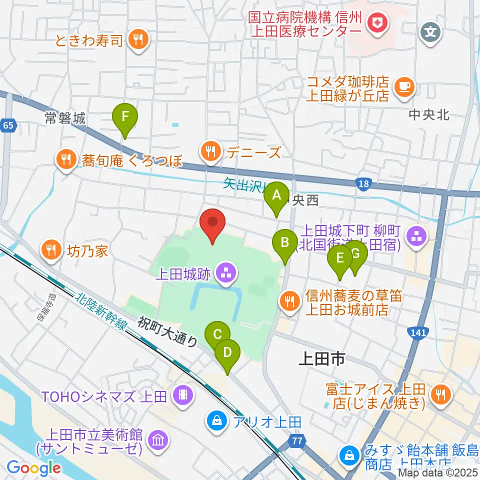 上田城跡公園陸上競技場周辺の駐車場・コインパーキング一覧地図