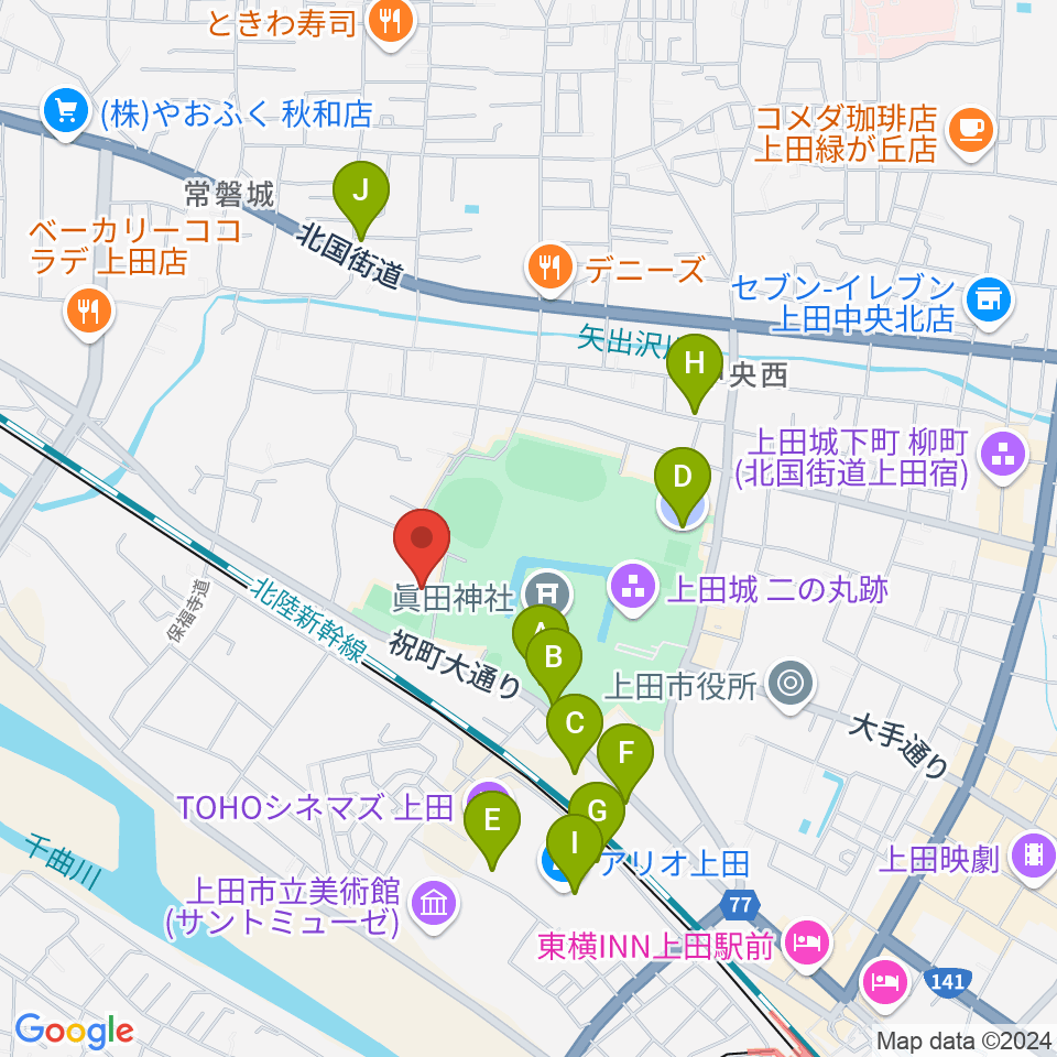 上田城跡公園第二体育館周辺の駐車場・コインパーキング一覧地図