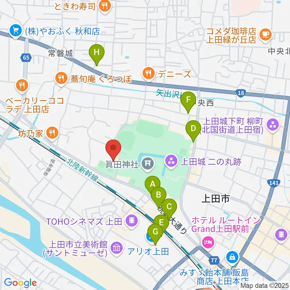 上田城跡公園第二体育館周辺の駐車場・コインパーキング一覧地図