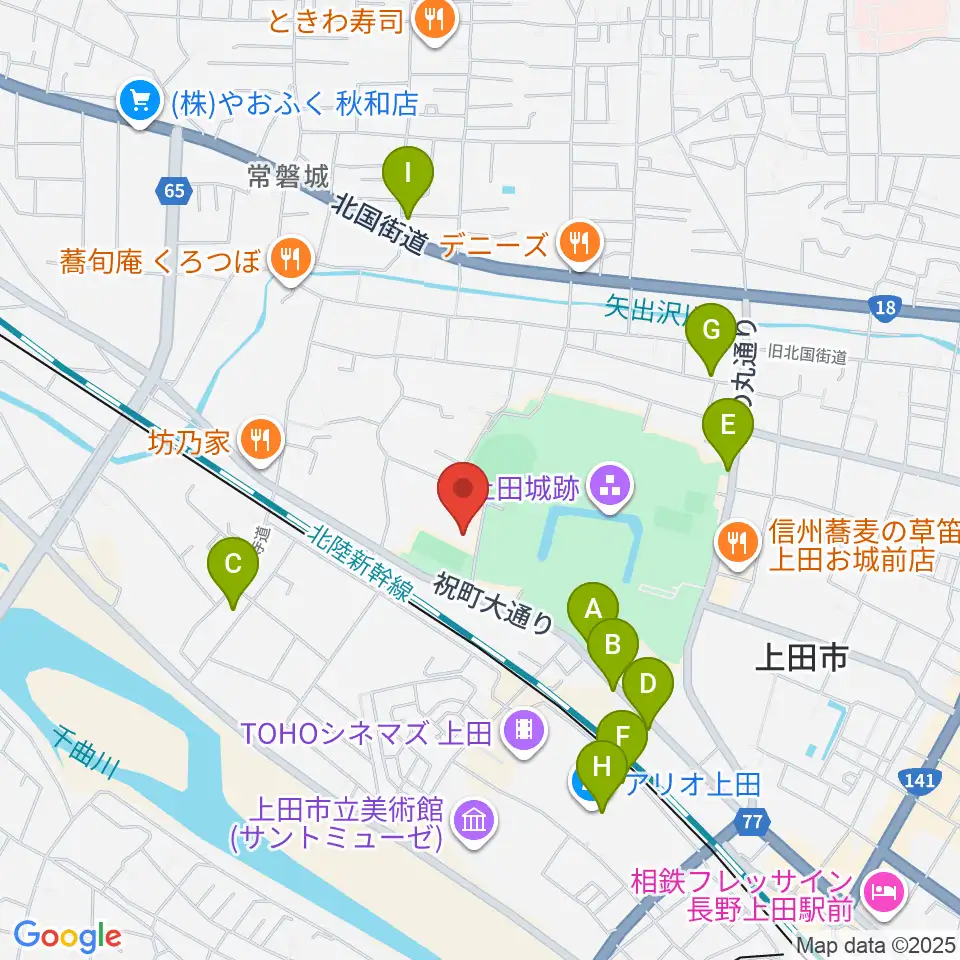 上田城跡公園第二体育館周辺の駐車場・コインパーキング一覧地図