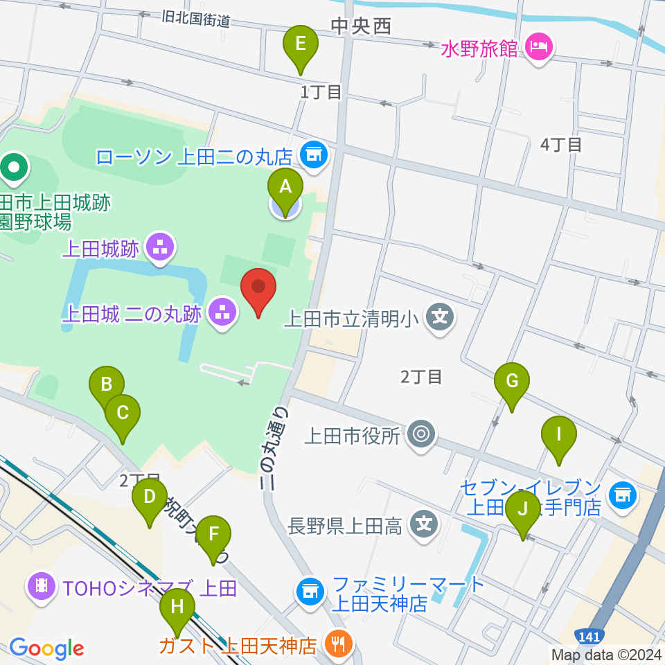 上田市立博物館周辺の駐車場・コインパーキング一覧地図