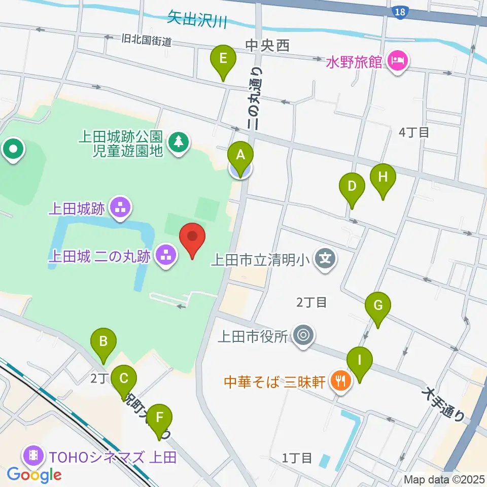 上田市立博物館周辺の駐車場・コインパーキング一覧地図