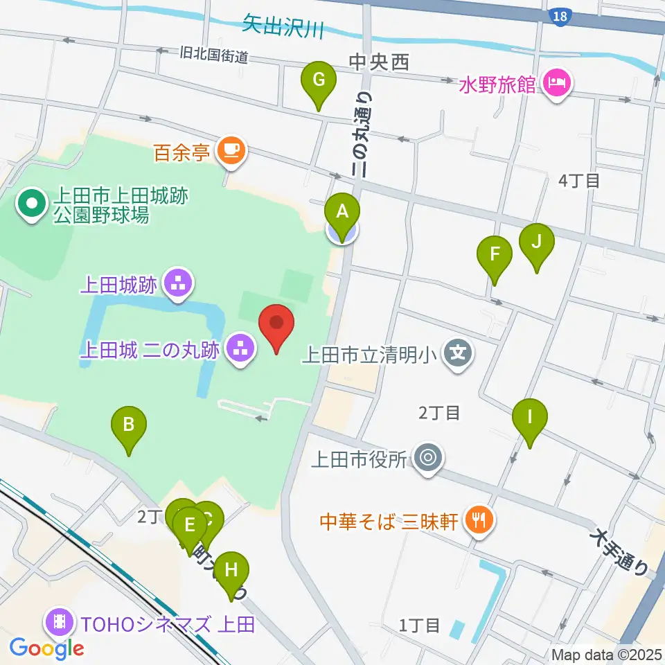 上田市立博物館周辺の駐車場・コインパーキング一覧地図