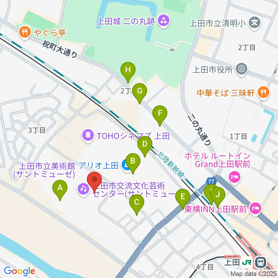 サントミューゼ 上田市立美術館周辺の駐車場・コインパーキング一覧地図