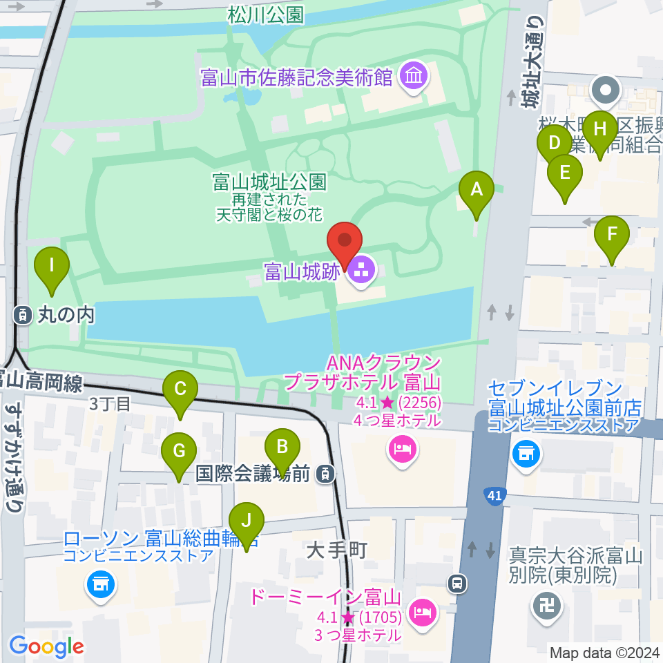 富山市立郷土博物館周辺の駐車場・コインパーキング一覧地図