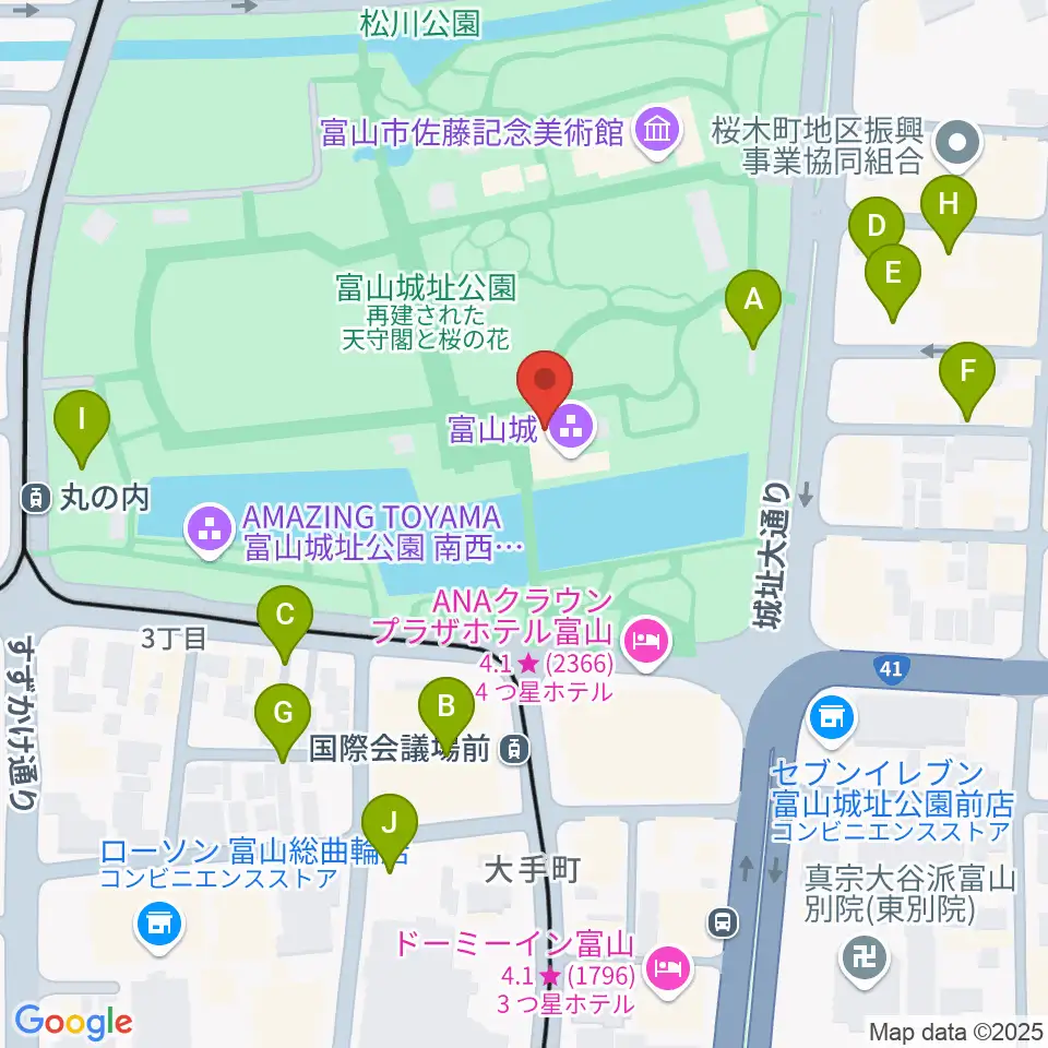 富山市郷土博物館周辺の駐車場・コインパーキング一覧地図