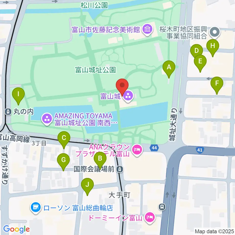 富山市郷土博物館周辺の駐車場・コインパーキング一覧地図