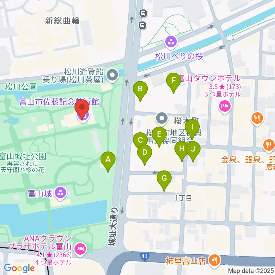 富山市佐藤記念美術館周辺の駐車場・コインパーキング一覧地図