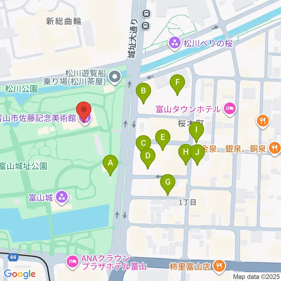 富山市佐藤記念美術館周辺の駐車場・コインパーキング一覧地図