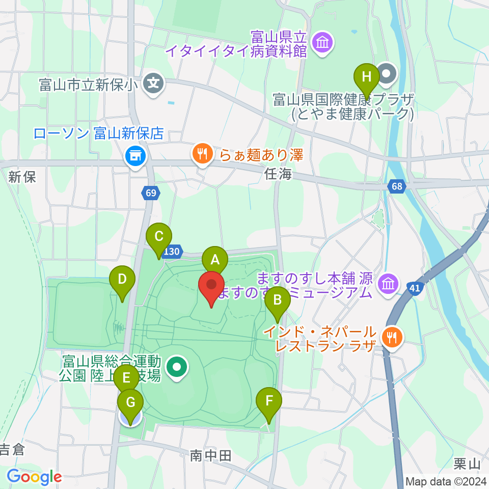 富山県総合運動公園屋内グラウンド周辺の駐車場・コインパーキング一覧地図