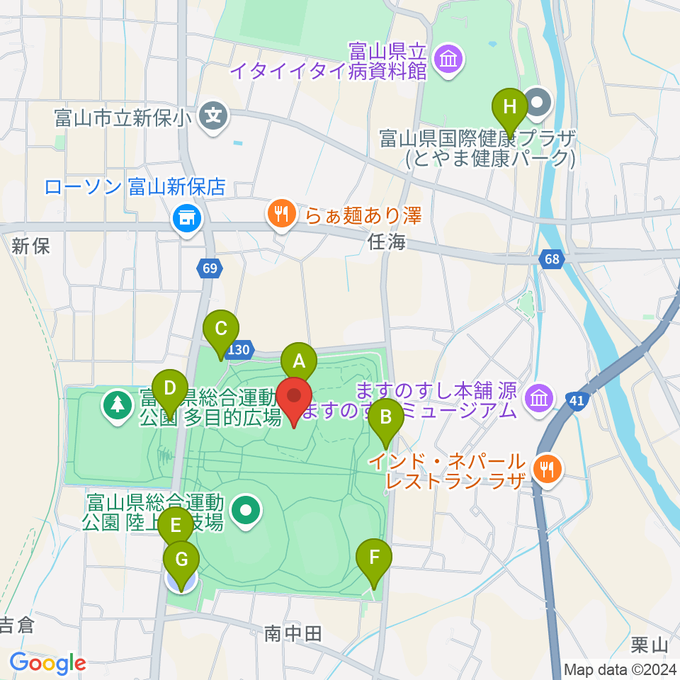 富山県総合運動公園屋内グラウンド周辺の駐車場・コインパーキング一覧地図