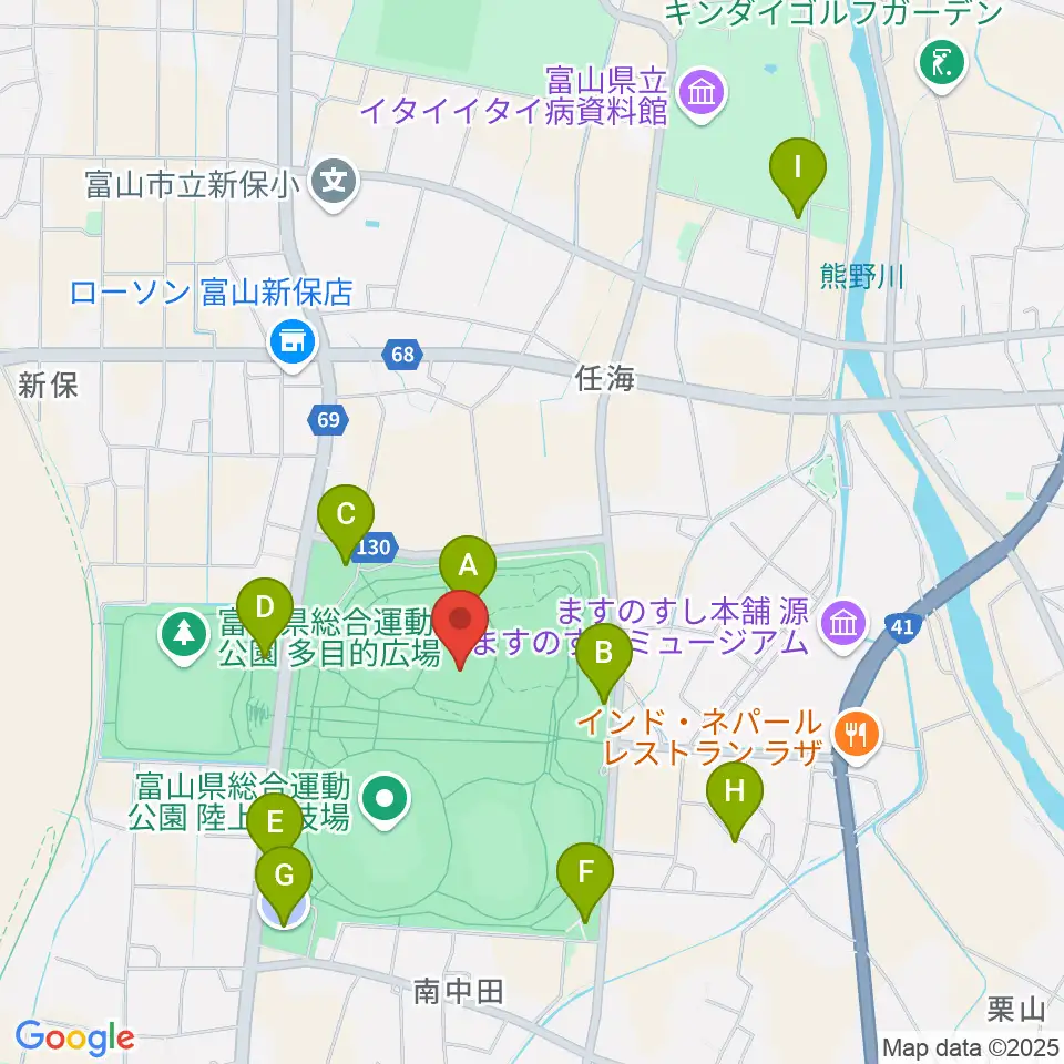 富山県総合運動公園屋内グラウンド周辺の駐車場・コインパーキング一覧地図