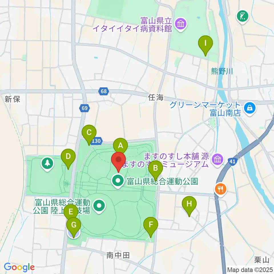 富山県総合運動公園屋内グラウンド周辺の駐車場・コインパーキング一覧地図
