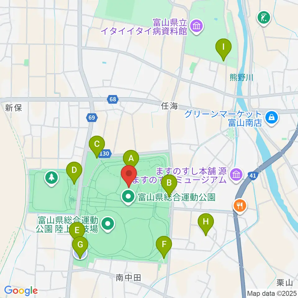 富山県総合運動公園屋内グラウンド周辺の駐車場・コインパーキング一覧地図
