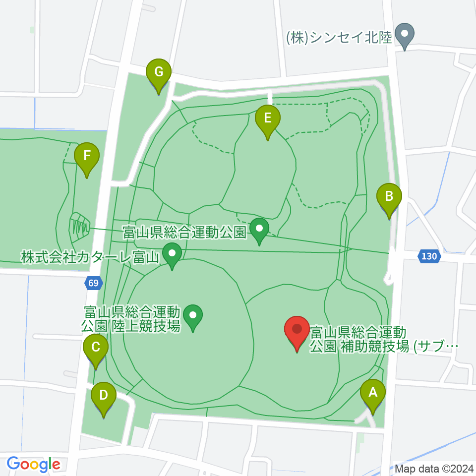 富山県総合運動公園補助競技場周辺の駐車場・コインパーキング一覧地図